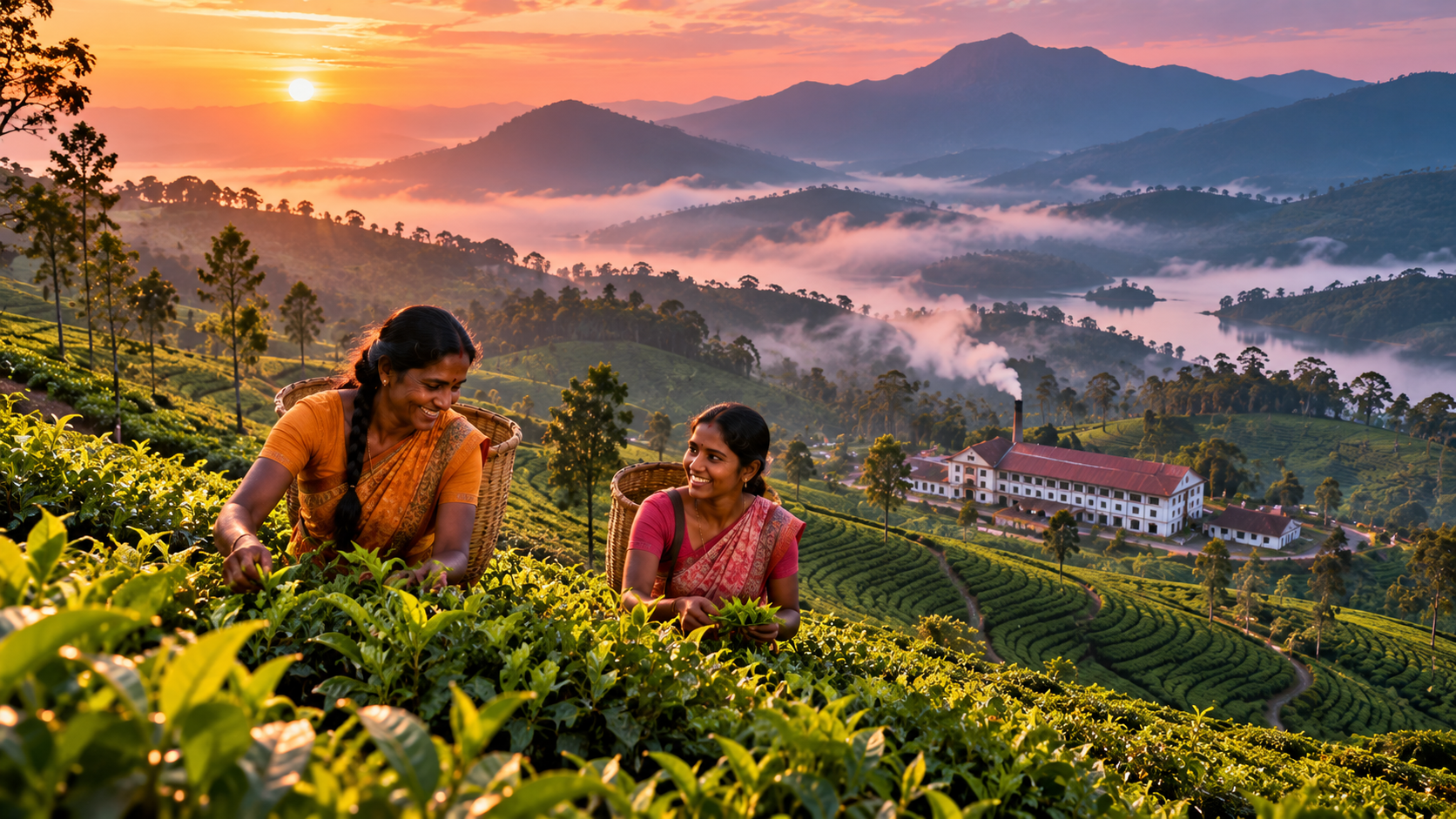 A taste of history real test — tea pickers on green tea terraces in the misty hills