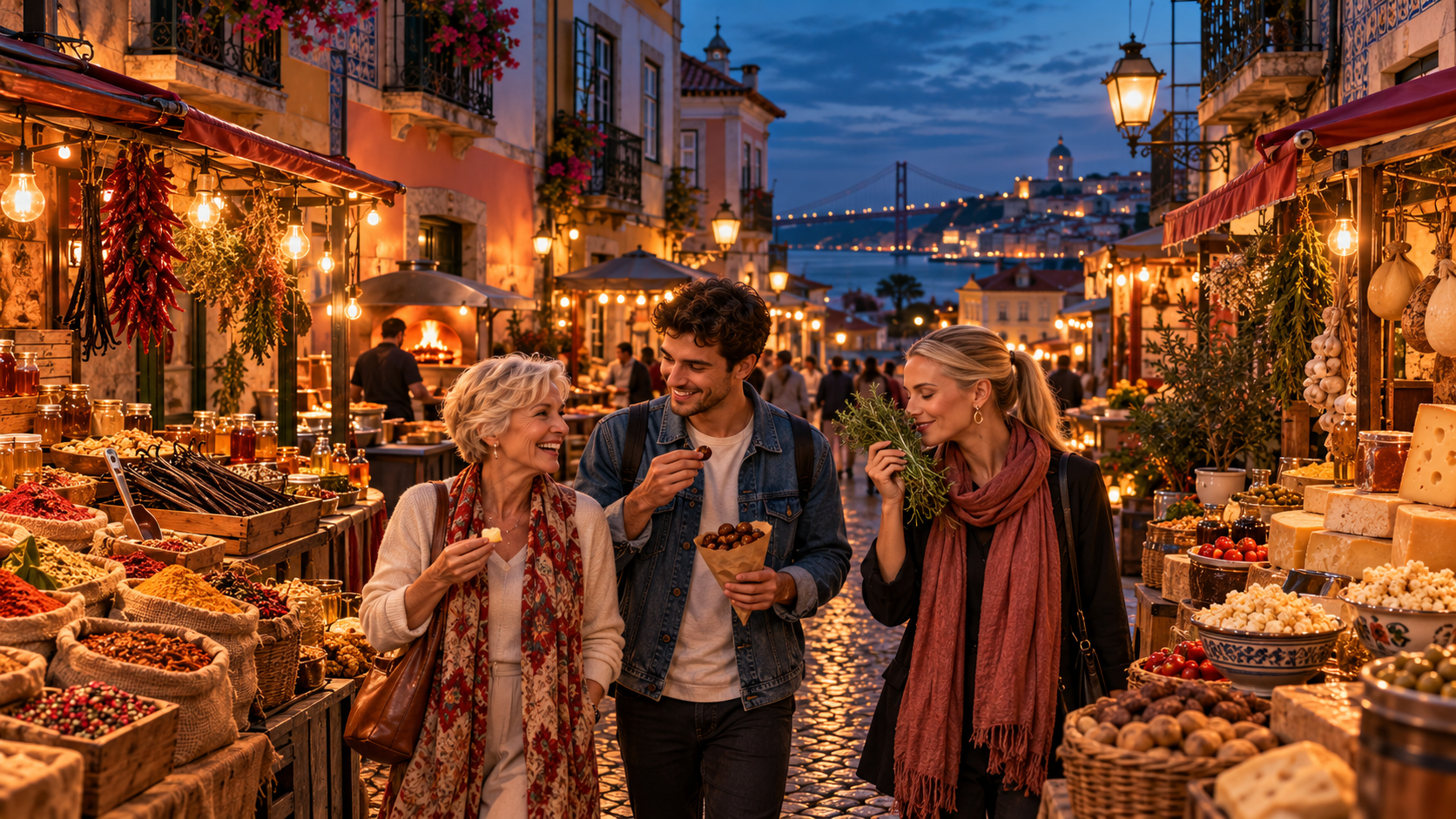 A taste of history headings — an old market street with food stalls in the evening