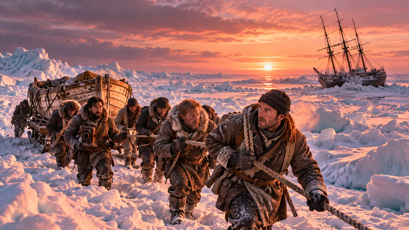 Born to lead practice — polar explorers hauling a lifeboat across the Antarctic ice