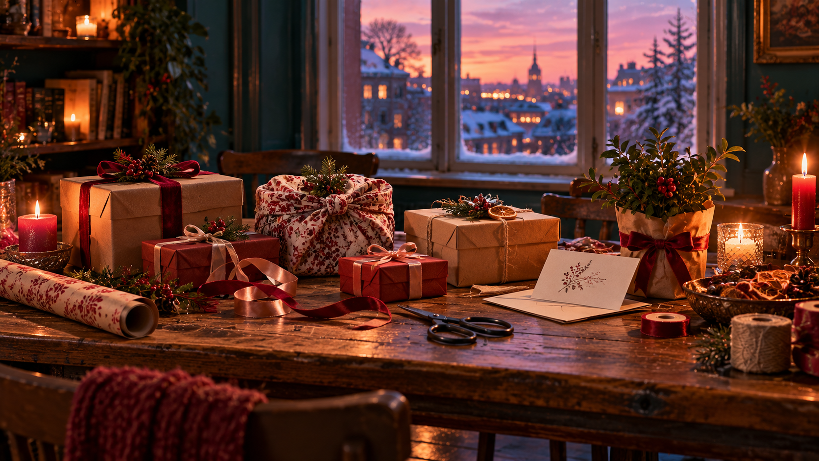 The art of giving headings — wrapped gifts, ribbons and a handwritten thank-you card on a table