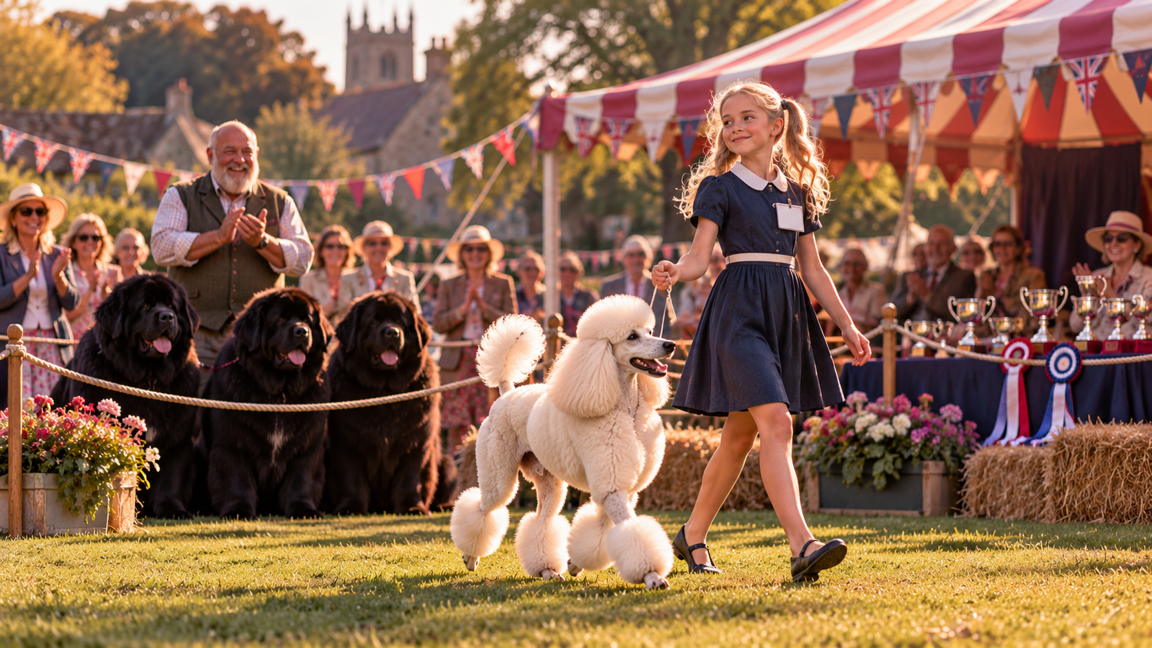 Lessons from dogs practice — a girl proudly walking her poodle at a busy dog show