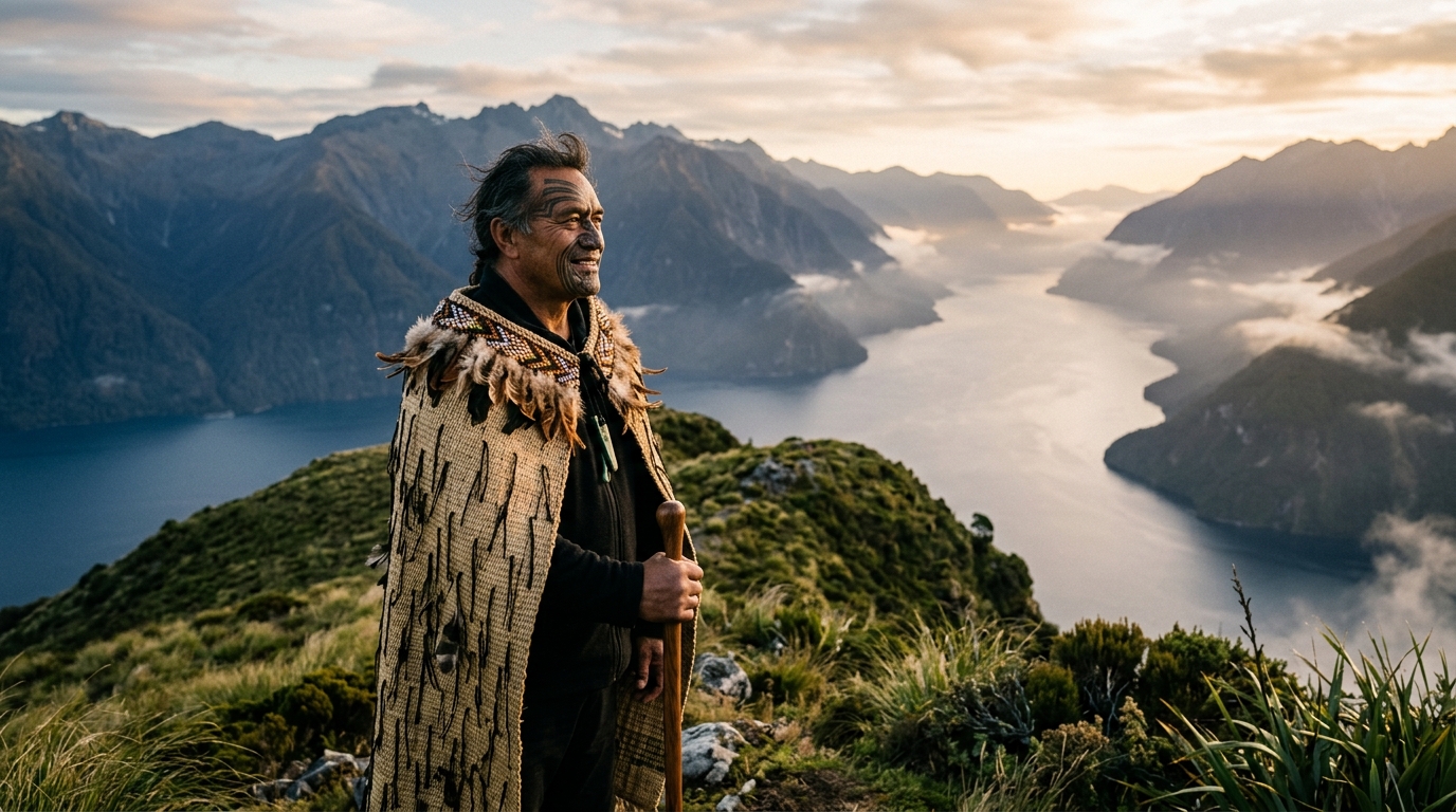 Editorial cinematic photo of a lush green New Zealand coastline with rolling hills at golden hour — the scene behind OGE Reading Task 12, Variant 2
